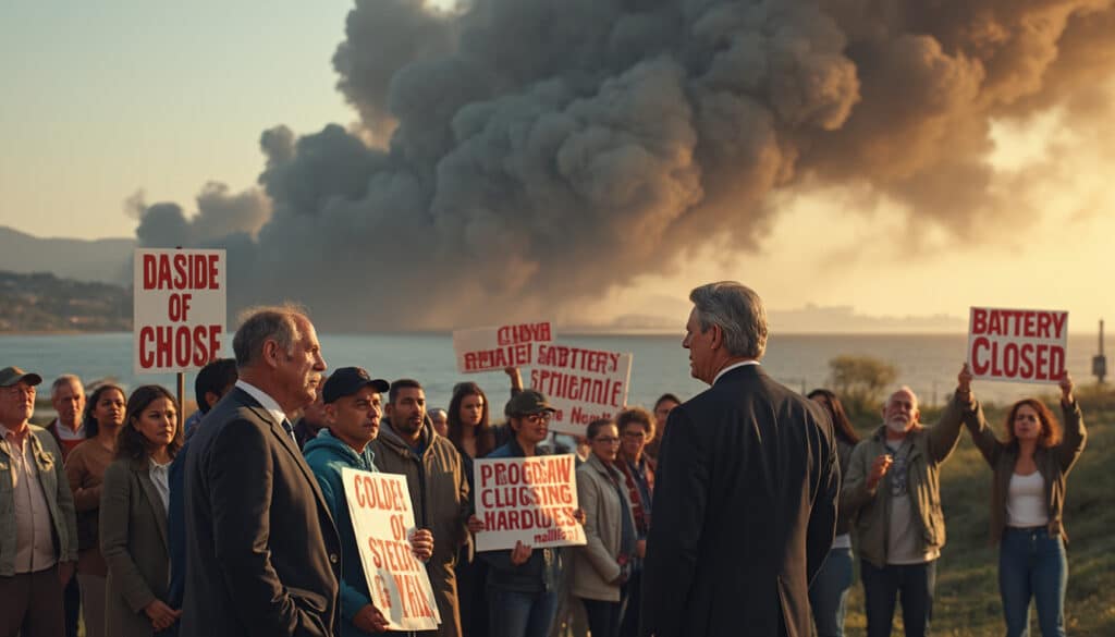 des habitants de moss landing exigent la fermeture totale de la ville, alors que le gouverneur de californie lance une enquête sur l'incendie survenu dans un site de stockage de batteries, soulevant des inquiétudes sur la sécurité environnementale.