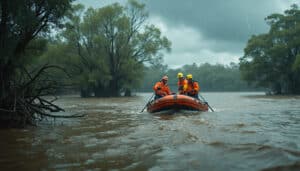 des recherches intensives sont en cours pour retrouver un homme porté disparu dans les eaux inondées du new south wales, alors que la côte est frappée par des pluies historiques. suivez les dernières informations sur cette situation préoccupante.
