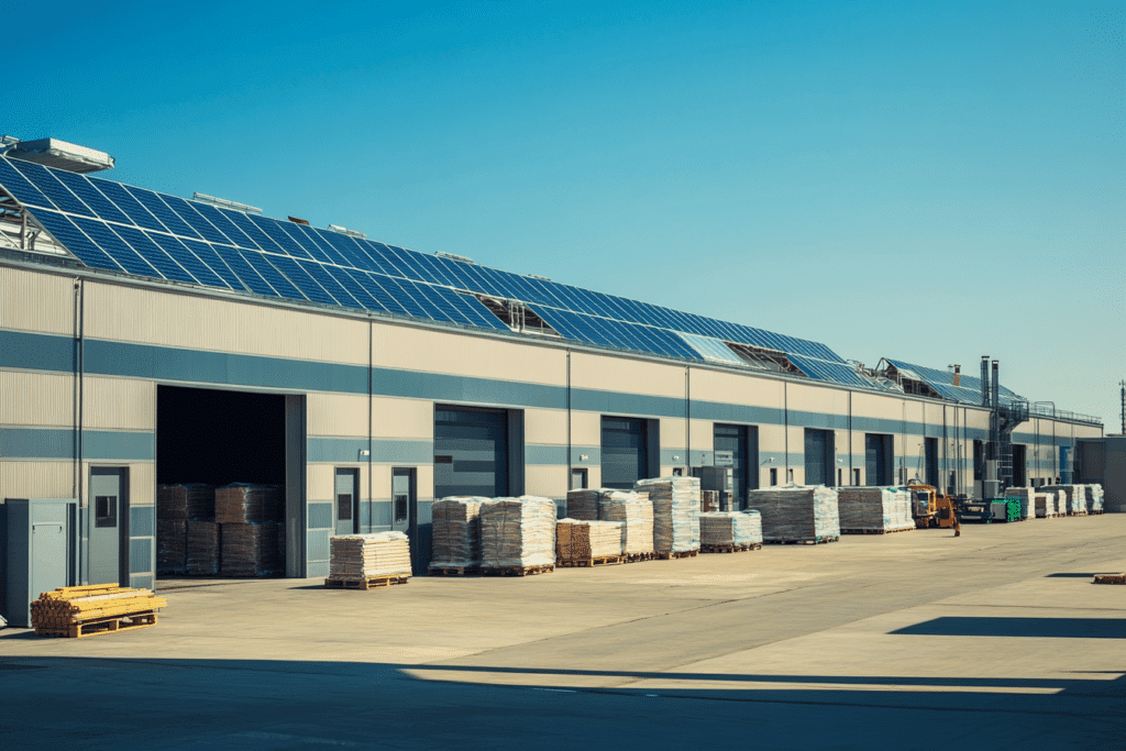 Local de matériaux de construction avec panneaux solaires